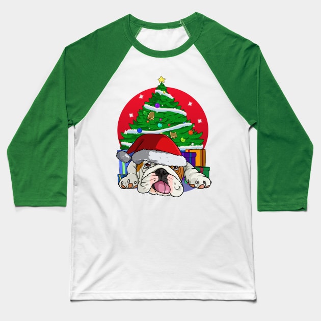 English Bulldog Santa Hat Merry Christmas Baseball T-Shirt by Noseking